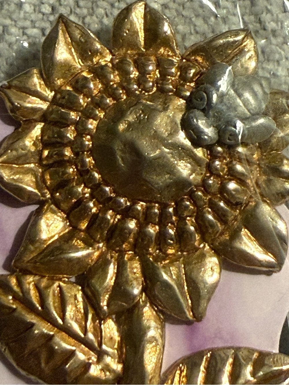 Large JJ Gold Sunflower Bee Brooch Pin, 1980s